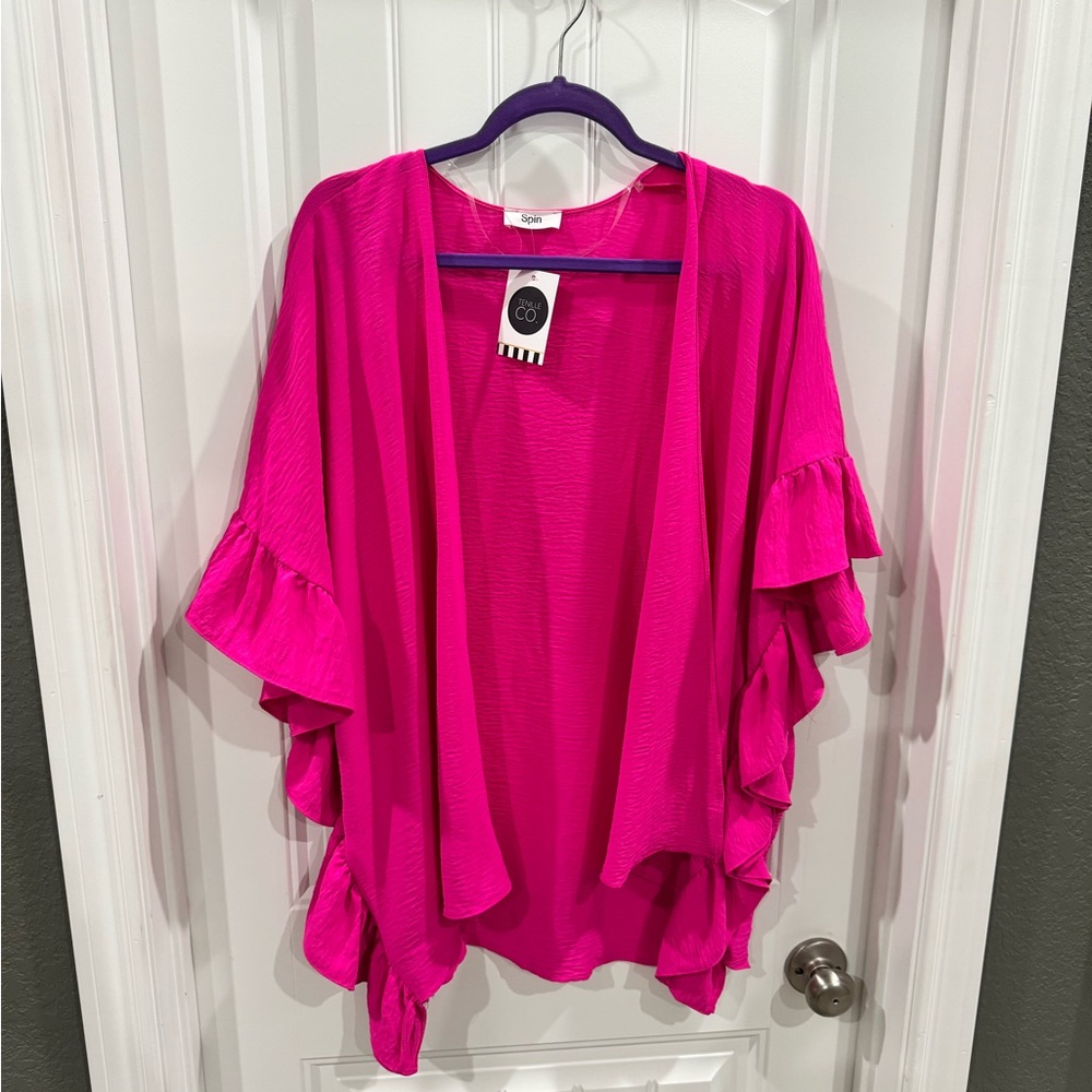 Spin Pink Ruffle Sleeve Open Front Cardigan Size L